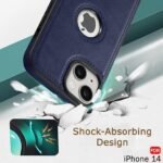 Leather Finish iPhone 14 Back Cover Case | Shockproof Design | Raised Edges for Camera & Screen Protection (Blue)