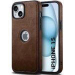 Leather Finish iPhone 15 Back Cover Case | Shockproof Design | Raised Edges for Camera & Screen Protection | Stunning Minimalist Design Back Cover (Brown)