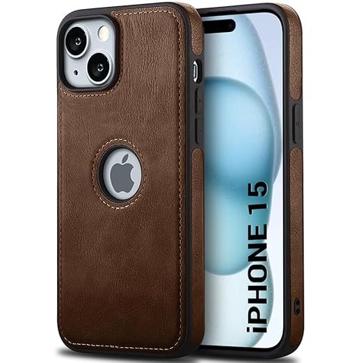Leather Finish iPhone 15 Back Cover Case | Shockproof Design | Raised Edges for Camera & Screen Protection | Stunning Minimalist Design Back Cover (Brown)