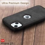 Leather Finish iPhone 15 Back Cover Case | Shockproof Design | Raised Edges for Camera & Screen Protection | Stunning Minimalist Design Back Cover (Black)