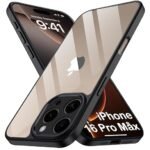 iPhone 16 Pro Max | 360° Protection | Crystal Clear Hard Back Cover Case (PC & TPU, Transparent Clear Back, Black Sides)