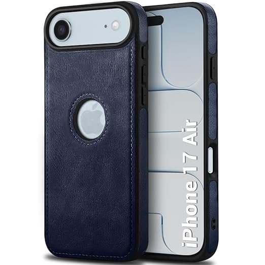 Genuine Leather Finish Back Cover Case for iPhone 17 Air | ShockProof Design | Raised Edges for Camera & Screen Protection (Blue)- Logo