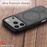 Genuine Leather Finish Back Cover Case for iPhone 17 Pro | Shockproof Design | Raised Edges for Camera & Screen Protection (MagSafe Compatible, Black)