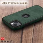 Genuine Leather Finish iPhone 13 Back Cover Case | Shockproof Design | Raised Edges for Camera & Screen Protection (Green)