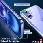 Ultra-Hybrid Shockproof Back Cover Case for iPhone 16 | Camera Protection Bump | Hard Back Cover (PC & TPU, Transparent)