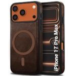 Genuine Leather Finish Back Cover Case for iPhone 17 Pro Max | Shockproof Design | Raised Edges for Camera & Screen Protection (MagSafe Compatible, Brown)