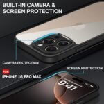 iPhone 16 Pro Max | 360° Protection | Crystal Clear Hard Back Cover Case (PC & TPU, Transparent Clear Back, Black Sides)