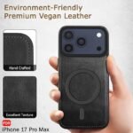 Genuine Leather Finish Back Cover Case for iPhone 17 Pro Max | Shockproof Design | Raised Edges for Camera & Screen Protection (MagSafe Compatible, Black)