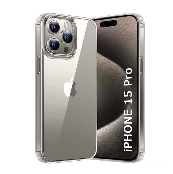 Ultra-Hybrid Shockproof Back Cover Case for iPhone 15 Pro | Camera Protection Bump | Hard Back Cover (PC & TPU, Crystal Clear Back, Transparent Sides)