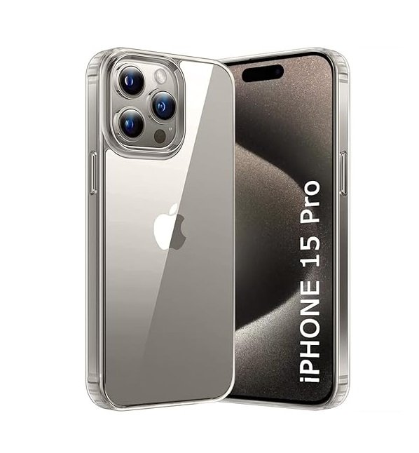 Ultra-Hybrid Shockproof Back Cover Case for iPhone 15 Pro | Camera Protection Bump | Hard Back Cover (PC & TPU, Crystal Clear Back, Transparent Sides)