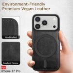 Genuine Leather Finish Back Cover Case for iPhone 17 Pro | Shockproof Design | Raised Edges for Camera & Screen Protection (MagSafe Compatible, Black)