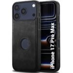 Genuine Leather Finish Back Cover Case for iPhone 17 Pro Max | Shockproof Design | Raised Edges for Camera & Screen Protection (Black)