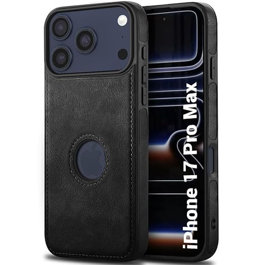 Genuine Leather Finish Back Cover Case for iPhone 17 Pro Max | Shockproof Design | Raised Edges for Camera & Screen Protection (Black)