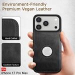 Genuine Leather Finish Back Cover Case for iPhone 17 Pro Max | Shockproof Design | Raised Edges for Camera & Screen Protection (Black)