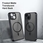 Ultra-Hybrid Shockproof Back Cover Case for iPhone 15 Plus (PC & TPU, MagSafe Compatible, Translucent Smoke Matte Back, Black Sides)