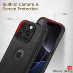 Leather Finish Back Cover Case for iPhone 16 Pro | ShockProof Design | Raised Edges for Camera & Screen Protection (Black)- Logo