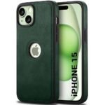 Leather Finish iPhone 15 Back Cover Case | Shockproof Design | Raised Edges for Camera & Screen Protection | Stunning Minimalist Design Back Cover (Green)