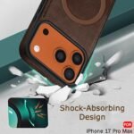 Genuine Leather Finish Back Cover Case for iPhone 17 Pro Max | Shockproof Design | Raised Edges for Camera & Screen Protection (MagSafe Compatible, Brown)
