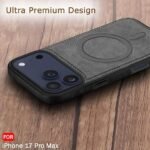 Genuine Leather Finish Back Cover Case for iPhone 17 Pro Max | Shockproof Design | Raised Edges for Camera & Screen Protection (MagSafe Compatible, Black)