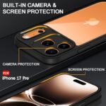 Shockproof Sleek Armor Back Cover Case for iPhone 17 Pro | 360° Protection (PC & TPU, Transparent Clear Back, Black Sides)