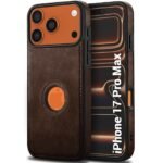 Genuine Leather Finish Back Cover Case for iPhone 17 Pro Max | Shockproof Design | Raised Edges for Camera & Screen Protection (Brown)