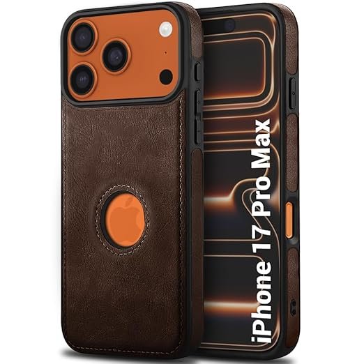 Genuine Leather Finish Back Cover Case for iPhone 17 Pro Max | Shockproof Design | Raised Edges for Camera & Screen Protection (Brown)
