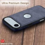Genuine Leather Finish Back Cover Case for iPhone 17 Air | ShockProof Design | Raised Edges for Camera & Screen Protection (Blue)- Logo
