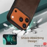Genuine Leather Finish Back Cover Case for iPhone 17 Pro | Shockproof Design | Raised Edges for Camera & Screen Protection (Brown)
