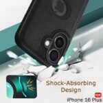 Leather Finish Back Cover Case for iPhone 16 Plus | Shockproof Design | Raised Edges for Camera & Screen Protection (Black)