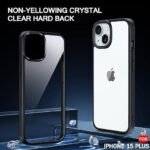 Shockproof Sleek Armor Back Cover Case for iPhone 15 Plus | 360° Protection | Crystal Clear Hard Back Cover (PC & TPU, Transparent Clear Back, Black Sides)