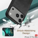 Genuine Leather Finish Back Cover Case for iPhone 17 Pro Max | Shockproof Design | Raised Edges for Camera & Screen Protection (Black)