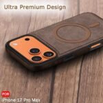 Genuine Leather Finish Back Cover Case for iPhone 17 Pro Max | Shockproof Design | Raised Edges for Camera & Screen Protection (MagSafe Compatible, Brown)