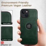 Genuine Leather Finish iPhone 13 Back Cover Case | Shockproof Design | Raised Edges for Camera & Screen Protection (Green)