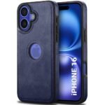 Leather Finish Back Cover Case for iPhone 16 | Shockproof Design | Raised Edges for Camera & Screen Protection (Blue)