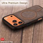 Genuine Leather Finish Back Cover Case for iPhone 17 Pro | Shockproof Design | Raised Edges for Camera & Screen Protection (MagSafe Compatible, Brown)