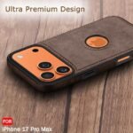 Genuine Leather Finish Back Cover Case for iPhone 17 Pro Max | Shockproof Design | Raised Edges for Camera & Screen Protection (Brown)