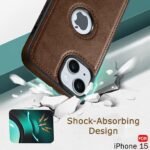 Leather Finish iPhone 15 Back Cover Case | Shockproof Design | Raised Edges for Camera & Screen Protection | Stunning Minimalist Design Back Cover (Brown)
