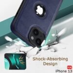 Genuine Leather Finish iPhone 13 Back Cover Case | Shockproof Design | Raised Edges for Camera & Screen Protection (Blue)