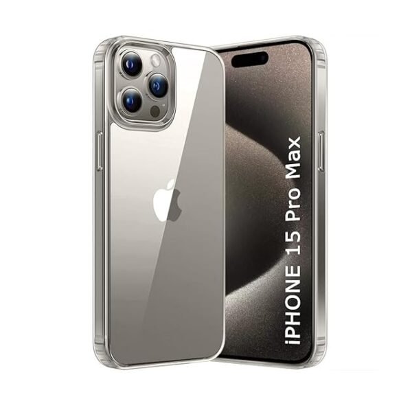 Ultra-Hybrid Shockproof Back Cover Case for iPhone 15 Pro Max | Camera Protection Bump | Hard Back Cover (PC & TPU, Crystal Clear Back, Transparent Sides)