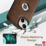 Leather Finish iPhone 14 Back Cover Case | Shockproof Design | Raised Edges for Camera & Screen Protection (Brown)