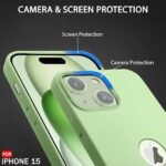 Silicone Back Cover Case for iPhone 15 | Soft Micro-Fibre Lining Inside | Camera Protection Bump | Shockproof Back Cover (Silicone, Green)- Logo