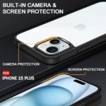 Shockproof Sleek Armor Back Cover Case for iPhone 15 Plus | 360° Protection | Crystal Clear Hard Back Cover (PC & TPU, Transparent Clear Back, Black Sides)