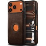 Genuine Leather Finish Back Cover Case for iPhone 17 Pro | Shockproof Design | Raised Edges for Camera & Screen Protection (Brown)