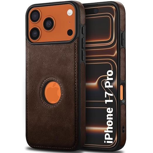 Genuine Leather Finish Back Cover Case for iPhone 17 Pro | Shockproof Design | Raised Edges for Camera & Screen Protection (Brown)