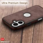 Leather Finish Back Cover Case for iPhone 17 | Shockproof | Camera & Screen Protection (Brown)