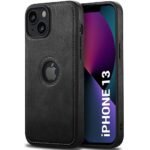 Genuine Leather Finish iPhone 13 Back Cover Case | Shockproof Design | Raised Edges for Camera & Screen Protection (Black)