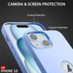 Silicone Back Cover Case for iPhone 15 | Soft Micro-Fibre Lining Inside | Camera Protection Bump | Shockproof Back Cover (Silicone, Blue)- Logo