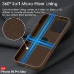 iPhone 16 Pro Max | Soft Micro-Fibre Lining Inside | Camera Protection Bump | Shockproof Case (Silicone, Logo Hole, Brown)