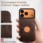 Genuine Leather Finish Back Cover Case for iPhone 17 Pro Max | Shockproof Design | Raised Edges for Camera & Screen Protection (Brown)