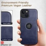 Genuine Leather Finish iPhone 13 Back Cover Case | Shockproof Design | Raised Edges for Camera & Screen Protection (Blue)